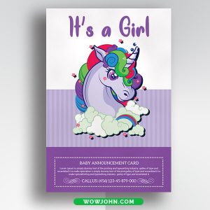 Its a Girl Free Baby Shower Invitation Card Psd Templates