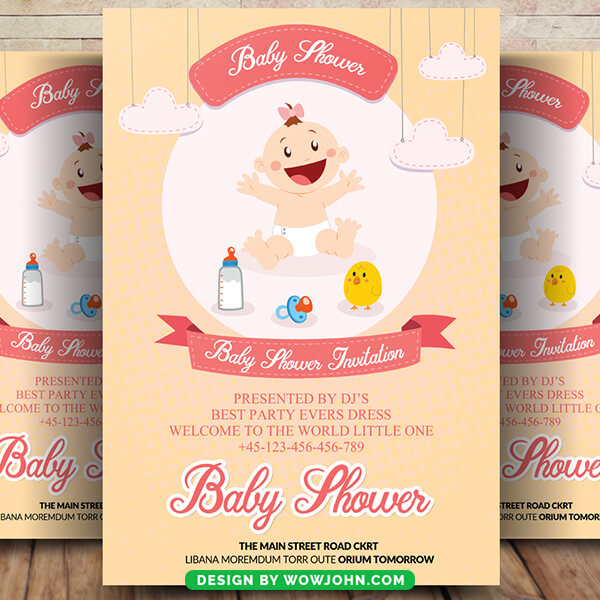 Free Floral Baby Shower Card Flyer Psd Template