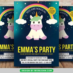 Free Unicorn Baby Shower Invitation Flyer Psd Template