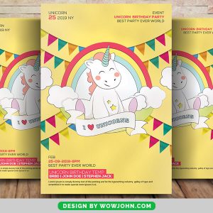 Unicorn Birthday Baby Shower Card Flyer Psd Template