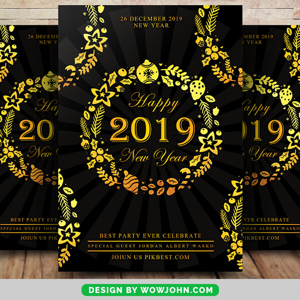 2022 New Year Flyer Gold Black Psd Template