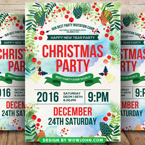 Watercolor Flower Christmas Party Psd Flyer Template