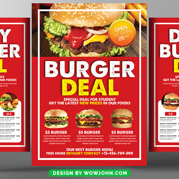 Free Burger Menu Restaurant Brochure Flyer Psd Template