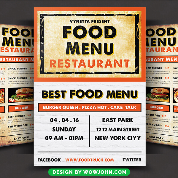 Free Food Menu Restaurant Brochure Psd Templates
