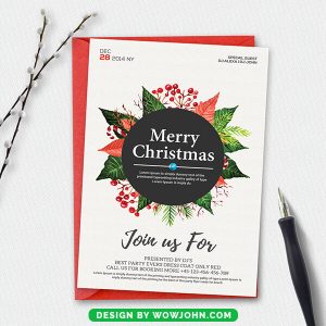 Watercolor Christmas Party Invitation Card Template