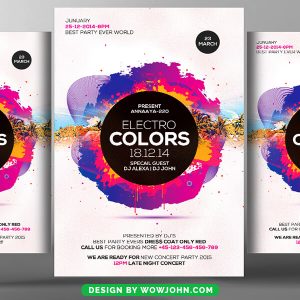 Free Electro Colors Party Flyer Psd Template