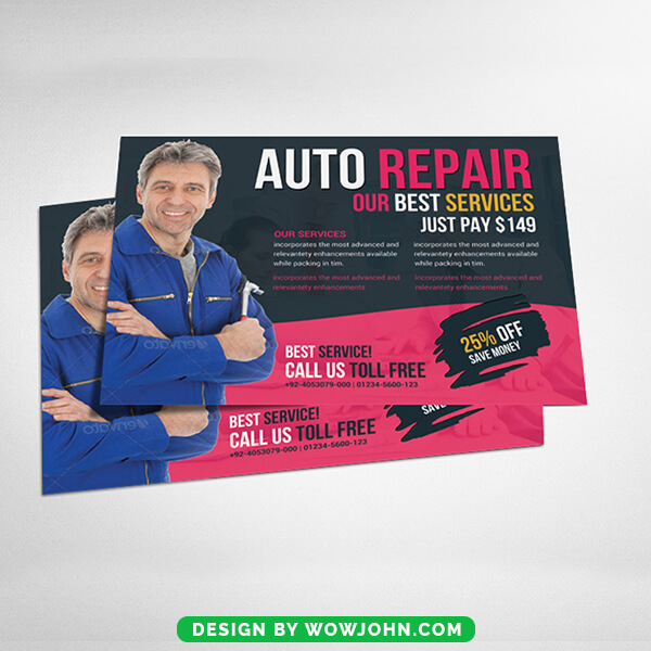 Auto Car Repair Mechanic Psd Postcard Template