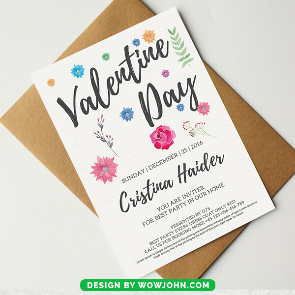 Watercolor Valentines Day Invitation Card Template