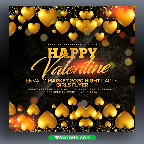Golden Valentines Day Party Flyer Template Psd