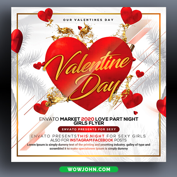 Red Valentines Day Party Flyer Template Psd