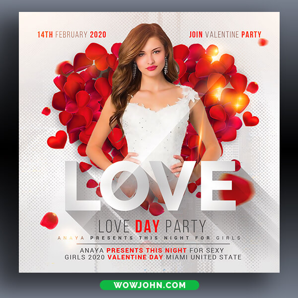 Love Valentines Day Party Flyer Template Psd
