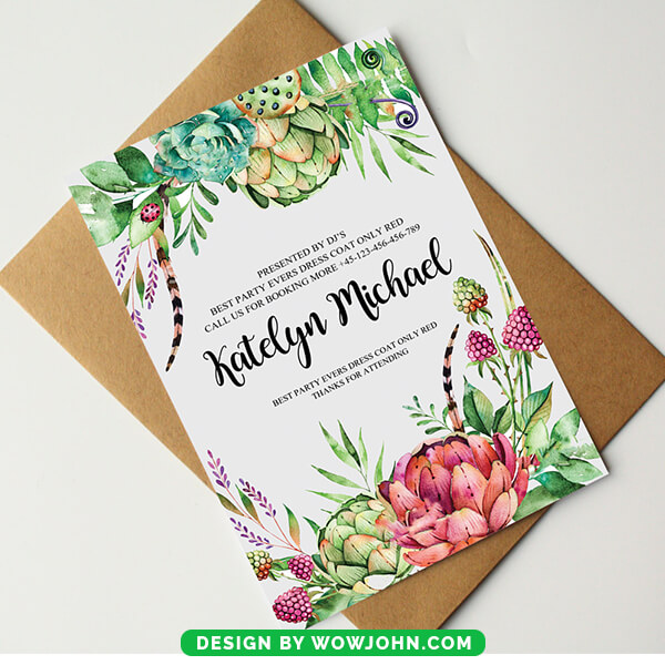 Wedding Flowers Invitation Card Psd Template
