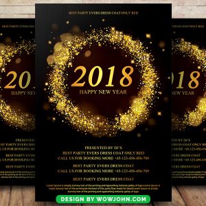 New Year Gold Glitters Card Invitation Psd Template