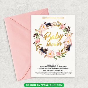 Baby Shower Watercolor Flowers Card Psd Template