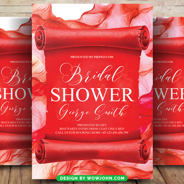 Red Bridal Shower Card Invitation Psd Template