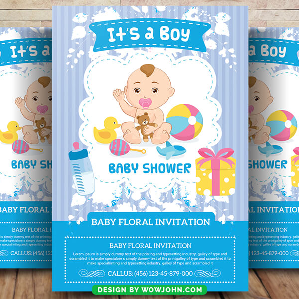Boy Baby Shower Flyer Card Invite Template Psd