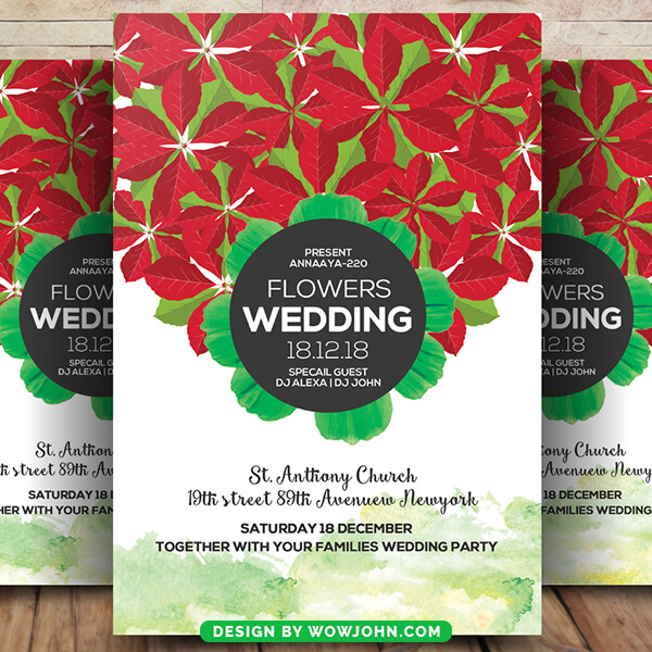 Red Wedding Flower Flyer Card Invitation Template