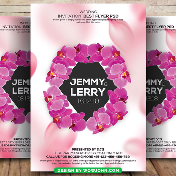 Pink Wedding Flower Flyer Card Invitation Template