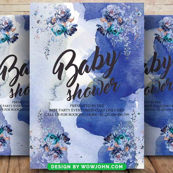 Baby Shower Watercolor Flyer Template Psd