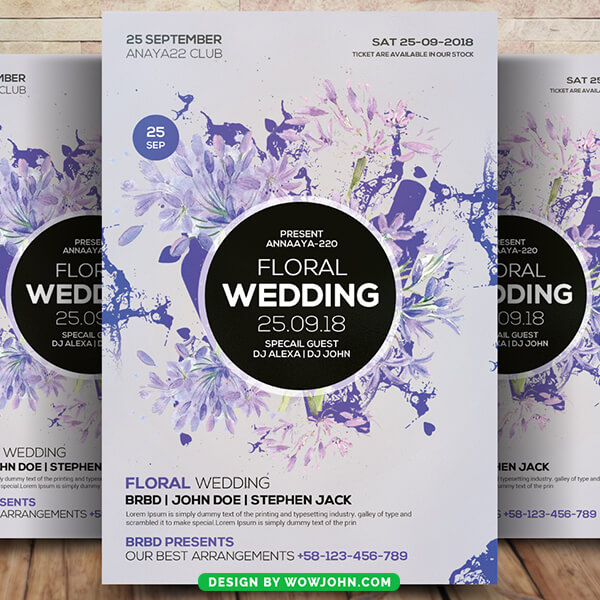 Floral Wedding Invitation Flyer Template Psd