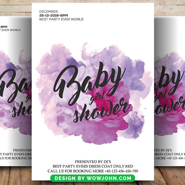 Baby Shower Watercolor Flyer Template Design
