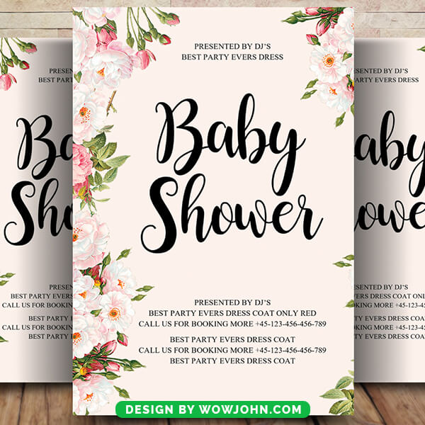 Baby Shower Watercolor Flower Flyer Template Psd