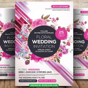 Simple Floral Wedding Invite Flyer Template Psd