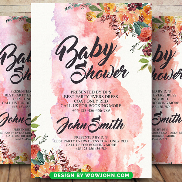 Minimal Baby Shower Watercolor Flyer Template