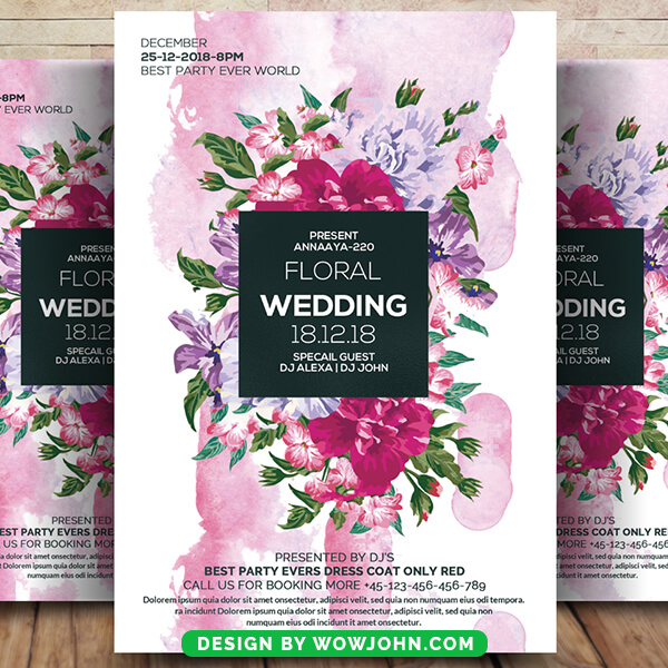 Pink Wedding Flower Invitation Flyer Template