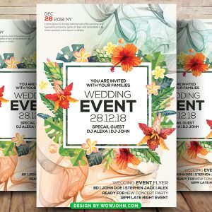 Flowers Wedding Wreath Invitation Card Flyer Psd