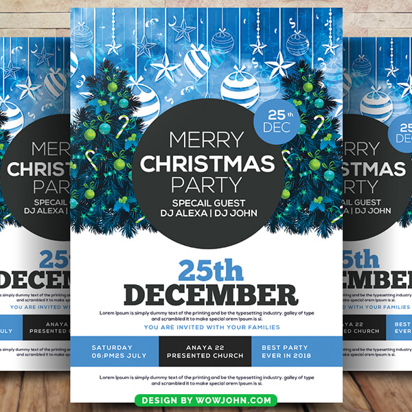 Blue Merry Christmas Flyer Template Psd Design