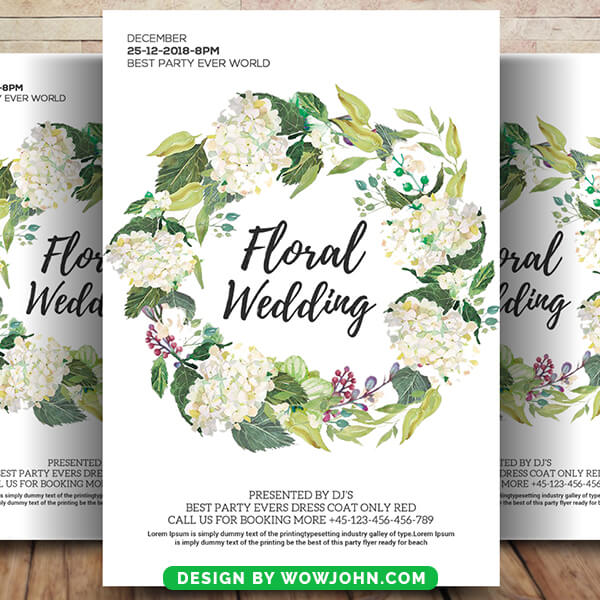 Free Floral Wedding Invitation Flyer Template Psd