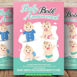 Baby Birth Announcement Invitation Card Template
