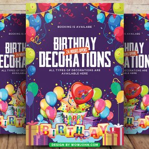 Kids Happy Birthday Party Flyer Poster Template Psd