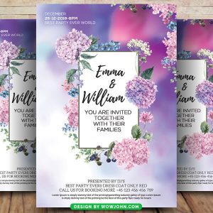 Wedding Pink Flowers Flyer Templates Psd Design