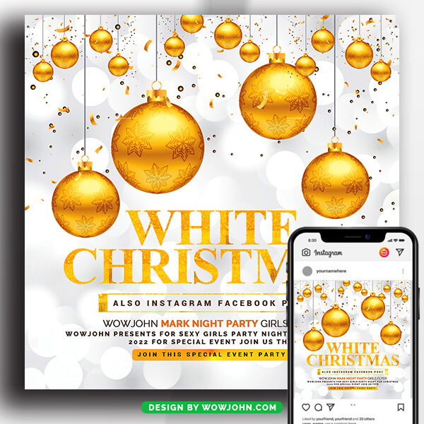 White Gold Christmas Flyer Template Psd Design