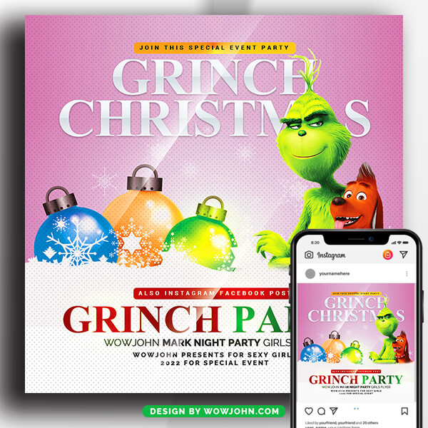 Grinch Christmas Flyer Template Psd Design