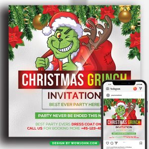 Grinch Christmas Party Flyer Template Psd Design