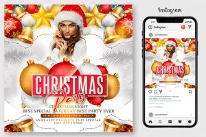 White Red Christmas Party Flyer Template
