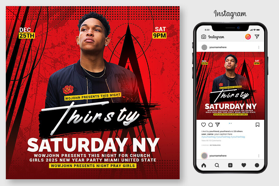 Red Saturday Night Club Flyer Template