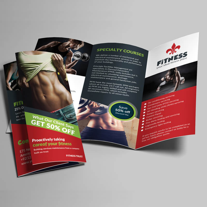 Fitness Health Gym Trifold Brochure Template Design