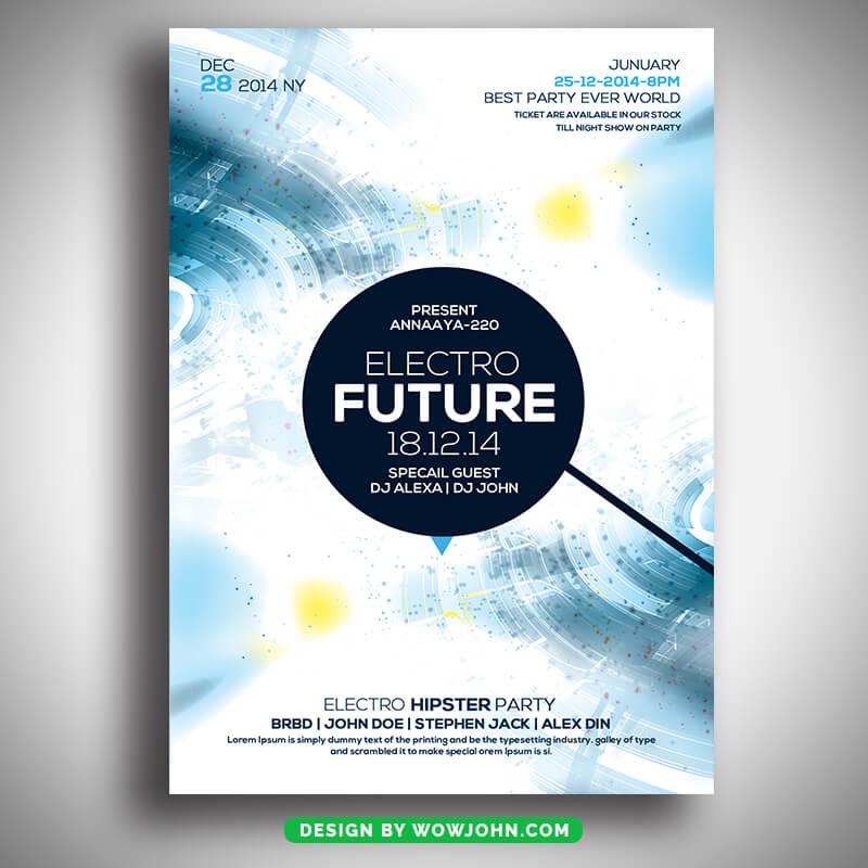 White Electro Future Party Flyer Template Psd