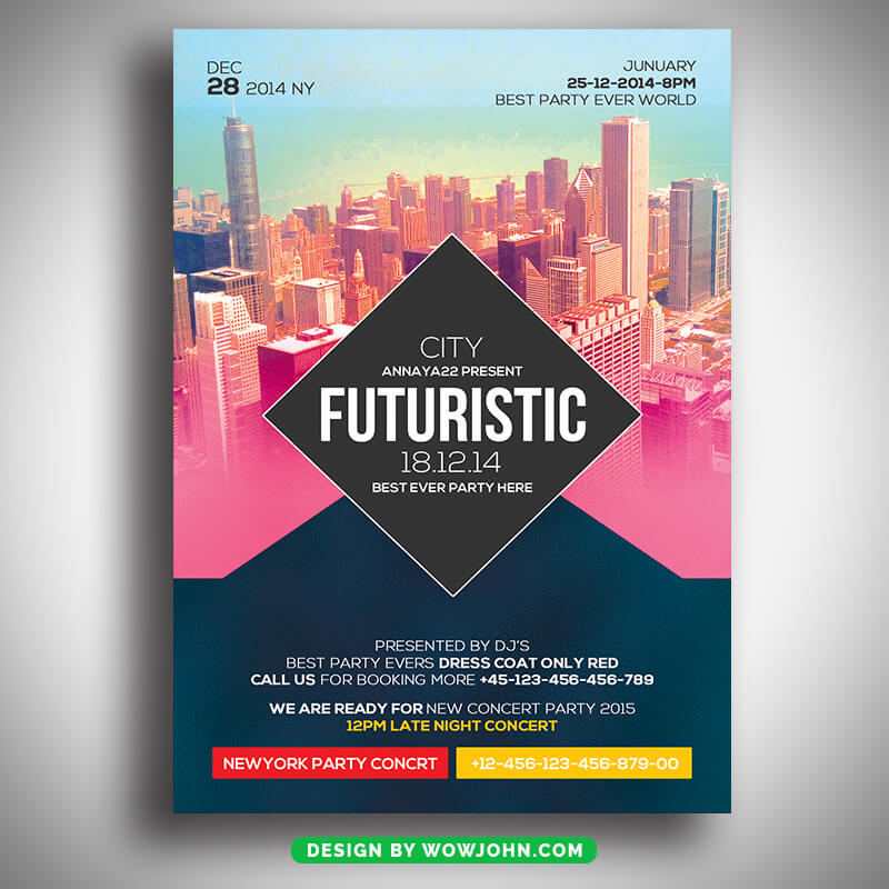 Futuristic City Party Concert Flyer Template Psd