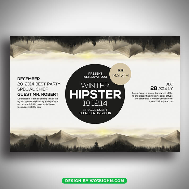 Winter Hipster Party Flyer Template Psd Design