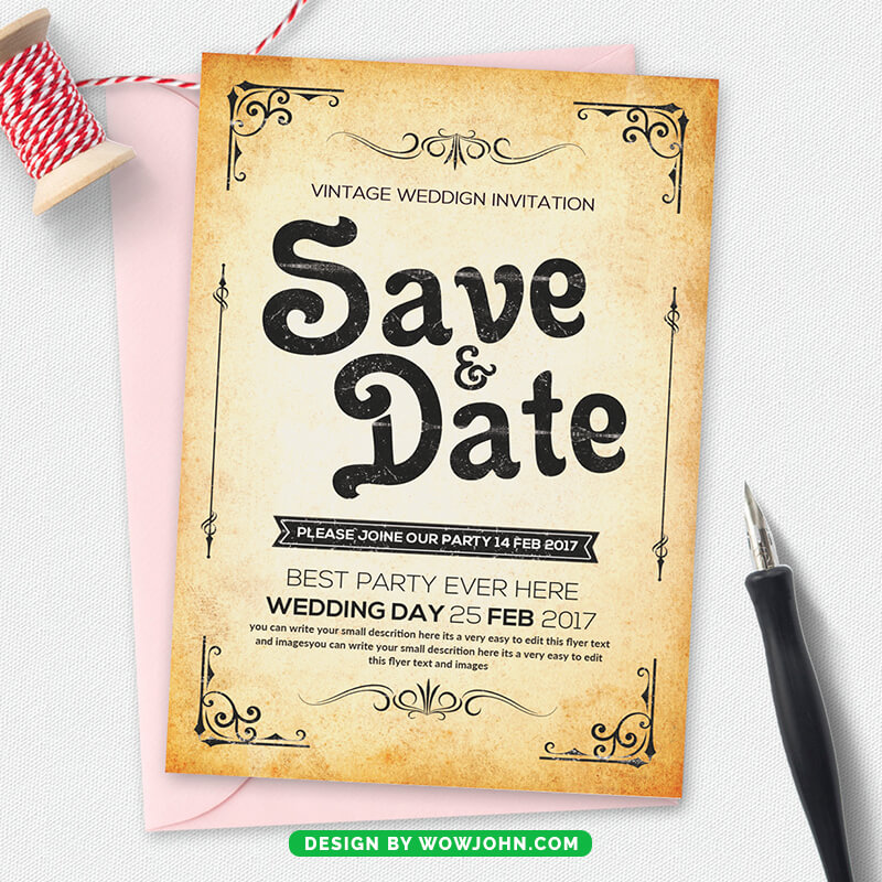 Vintage Save The Date Wedding Postcard Template