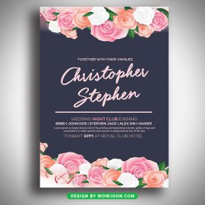 Wedding Invitation Flyer Card With Flower Template