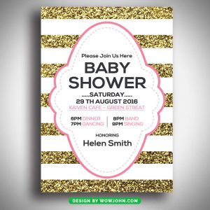 Golden Baby Shower Invitation Card Psd Template