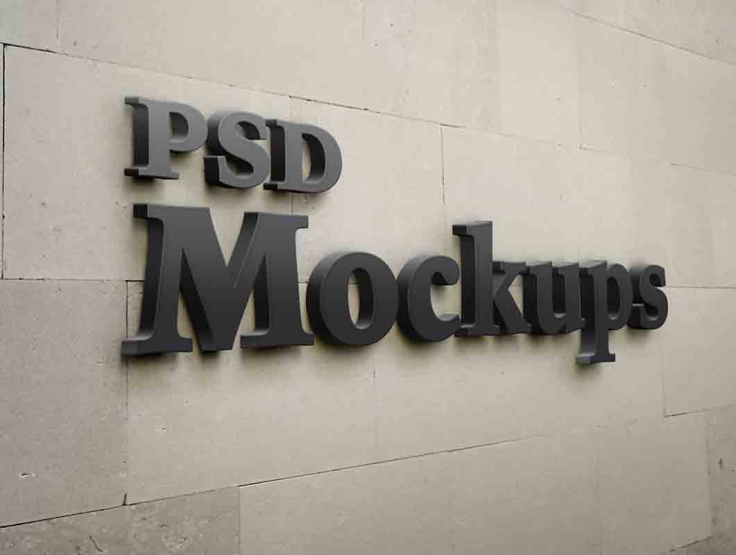 3D Stone Wall Company Logo PSD Mockup