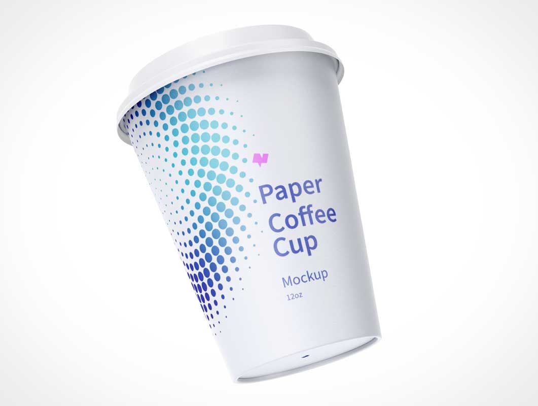 Free 12oz Paper Coffee Cups Sip Lids PSD Mockup