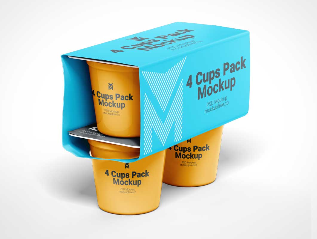 Free 4 Pack Pudding Cup Packaging PSD Mockups